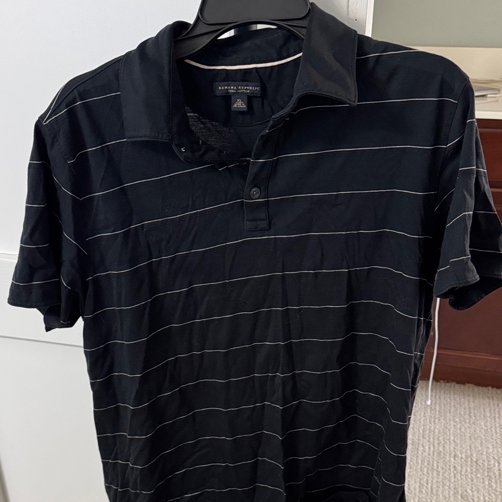 Banana Republic Men’s Navy Polo with Thin White Stripes